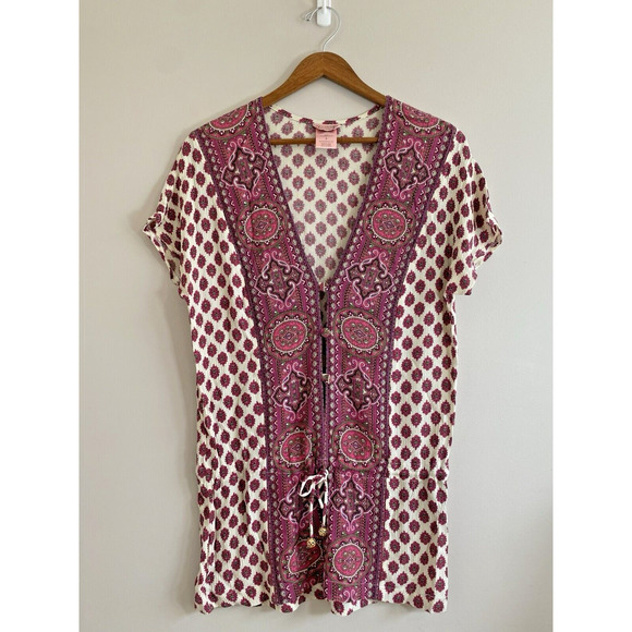 Juicy Couture Beach Royalty Cover Up Womens SMALL Boho Print Buttons Drawstring - Picture 1 of 6